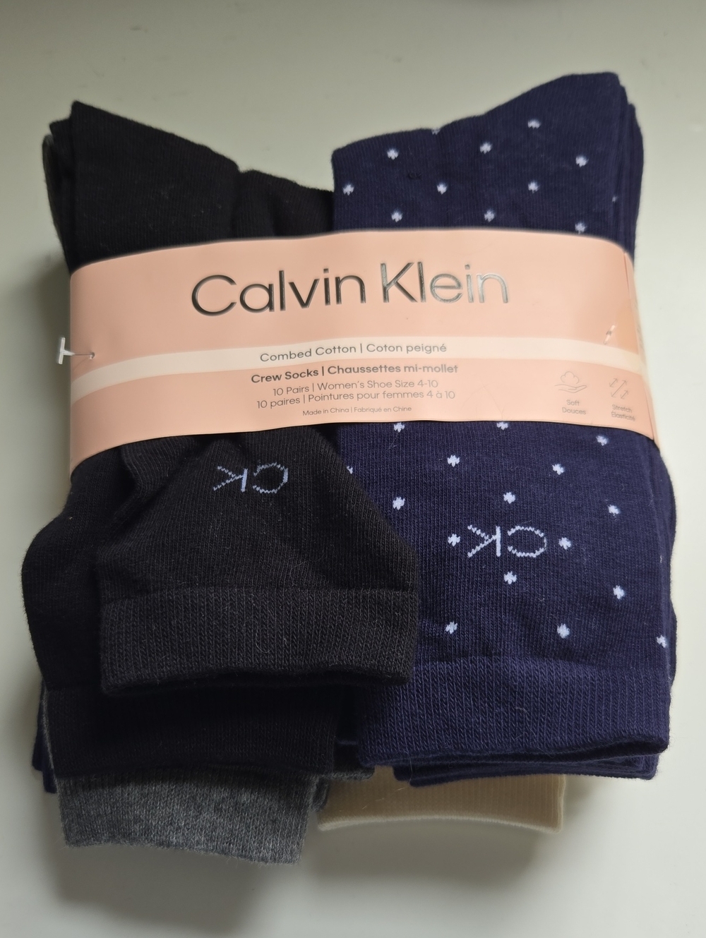 9 pairs- New Calvin Klein Navy, Black & Gray Crew Socks - Pack